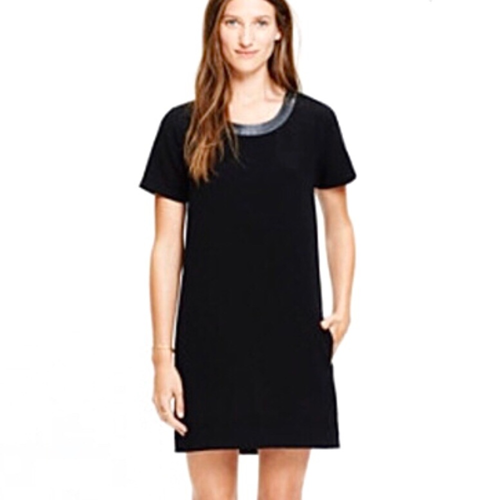 Madewell leather trim black dress S - Picture 1 of 8